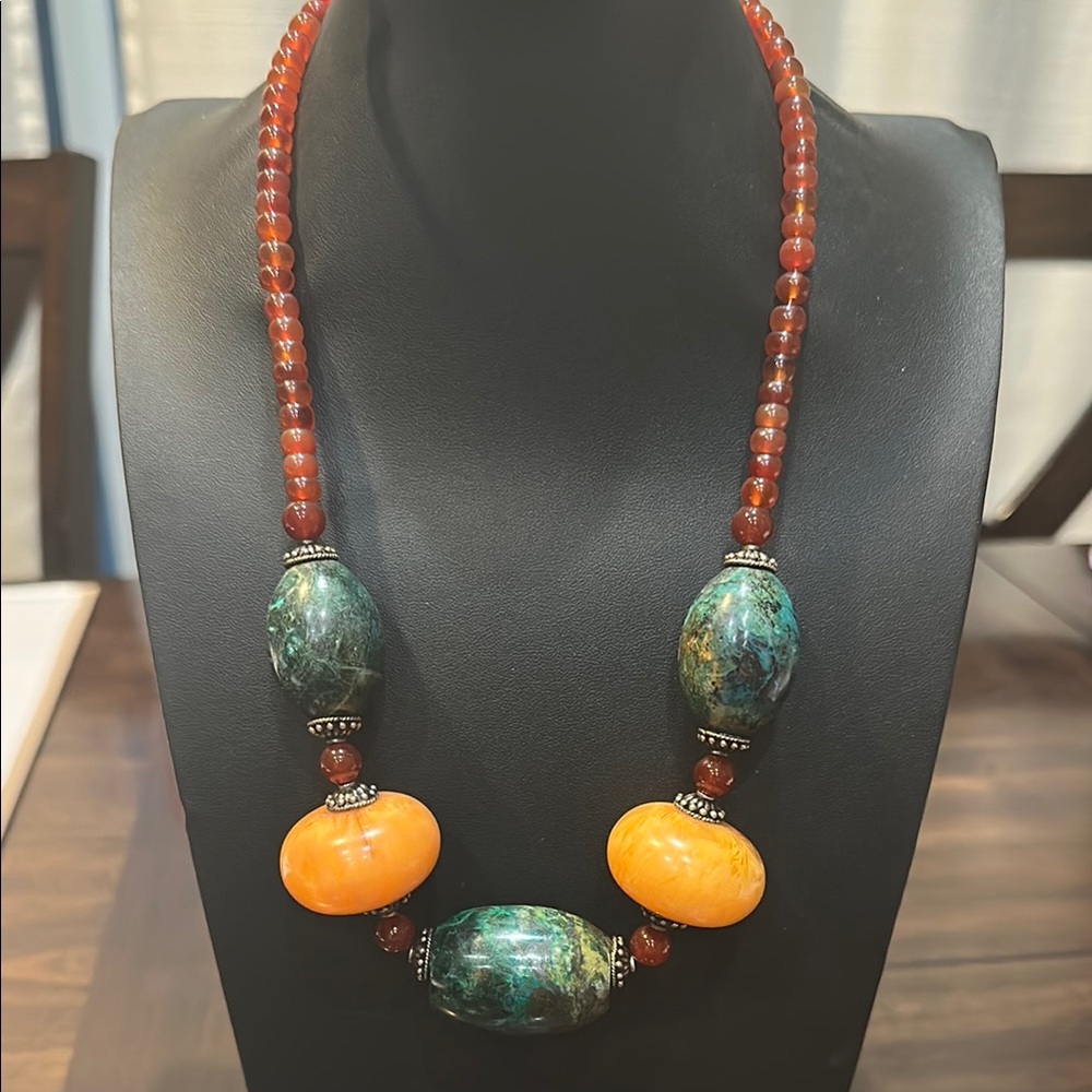 Carnelian, Copal Amber & Phoenix Stone Beaded Necklace